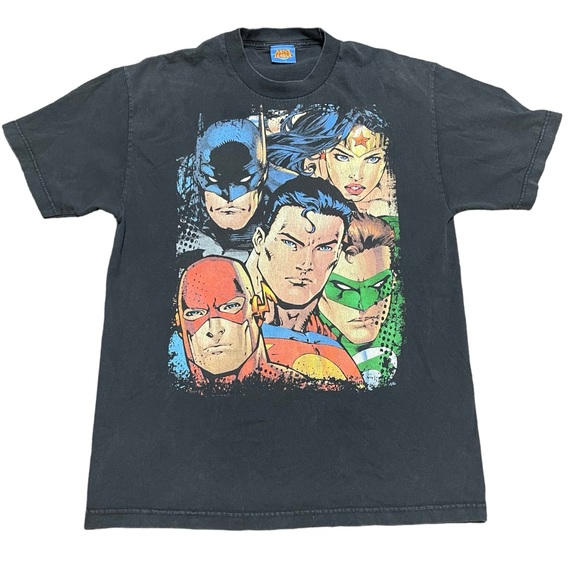 Justice League Shirt Large Black Short Sleeve Vintage 2000's Heros Unite - Picture 1 of 6